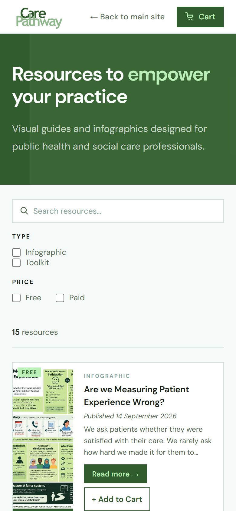 Care Pathway resource store on a phone