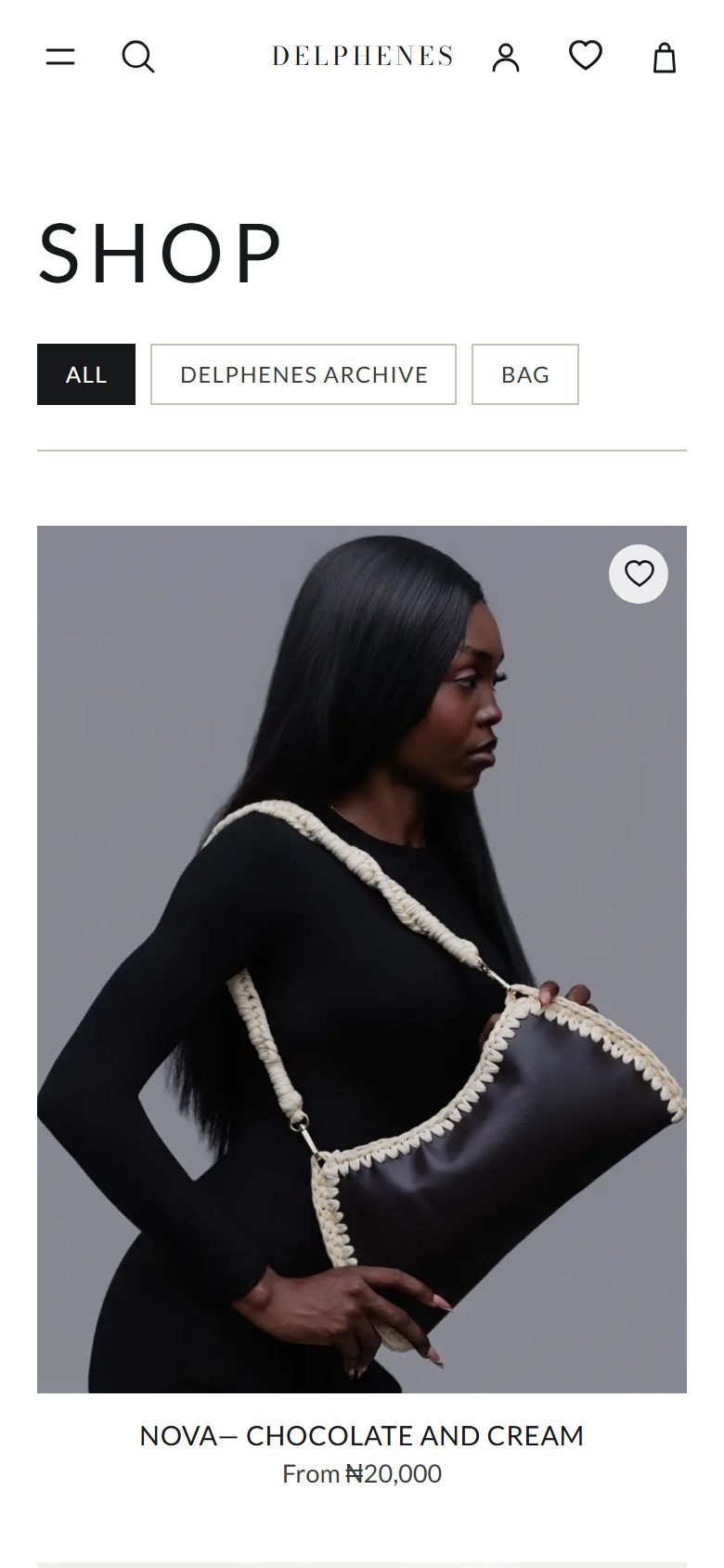 Delphenes shop page on a phone