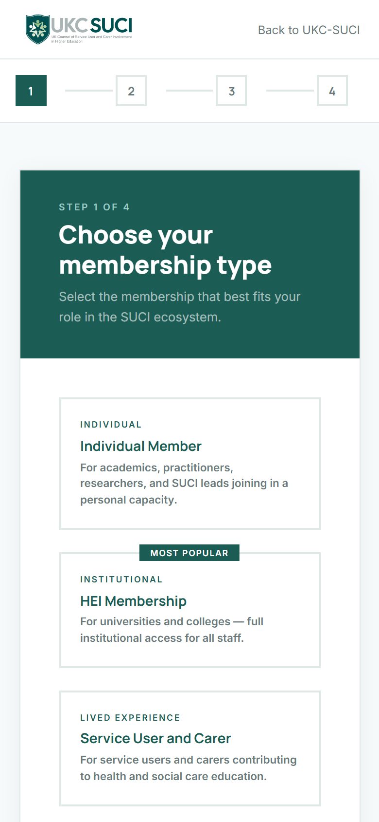 UKC-SUCI membership application on a phone