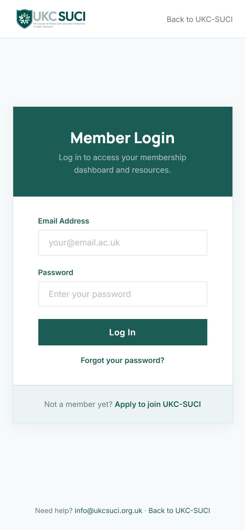 UKC-SUCI member login on a phone
