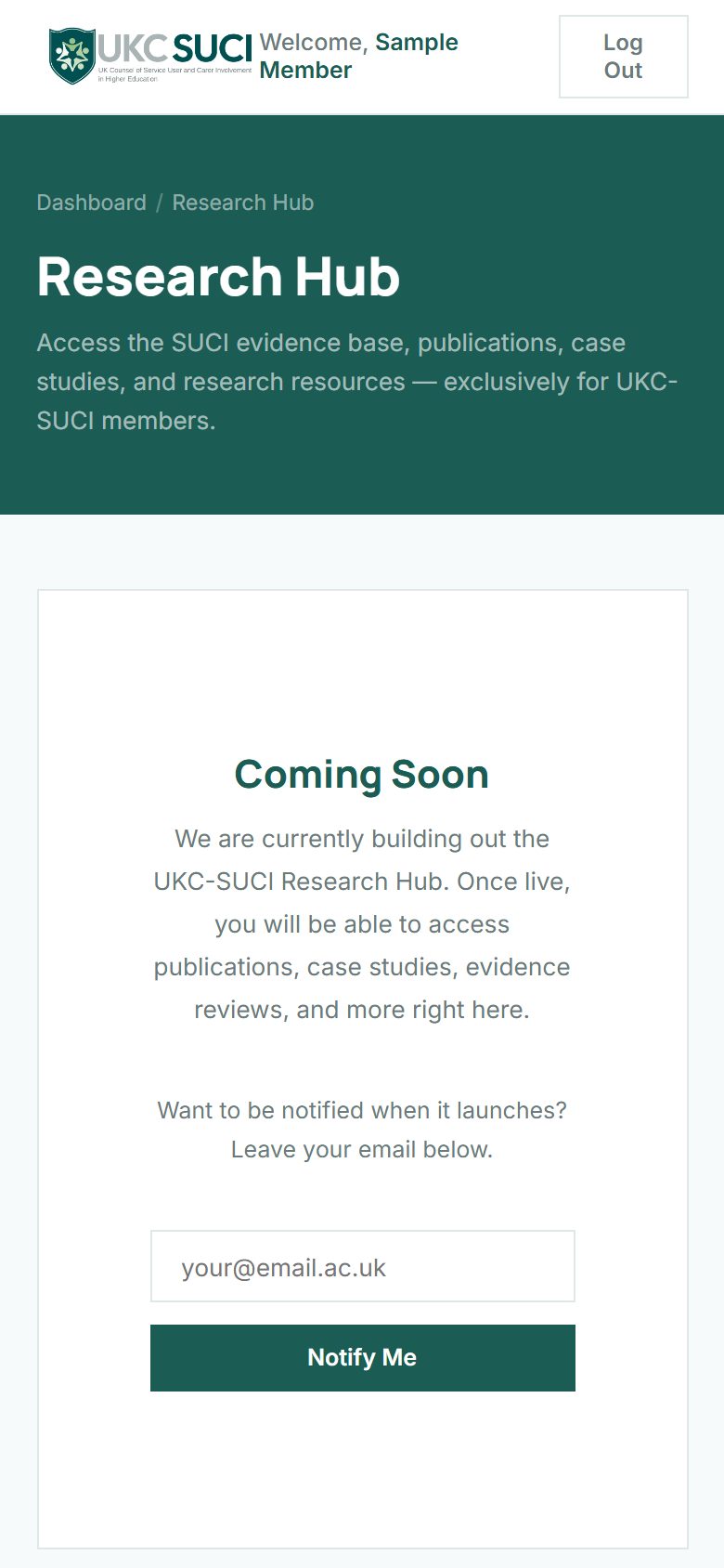 UKC-SUCI Research Hub on a phone