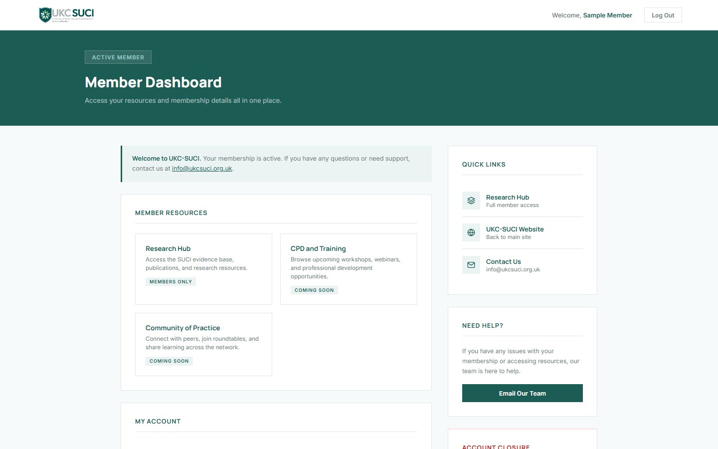 UKC-SUCI member dashboard
