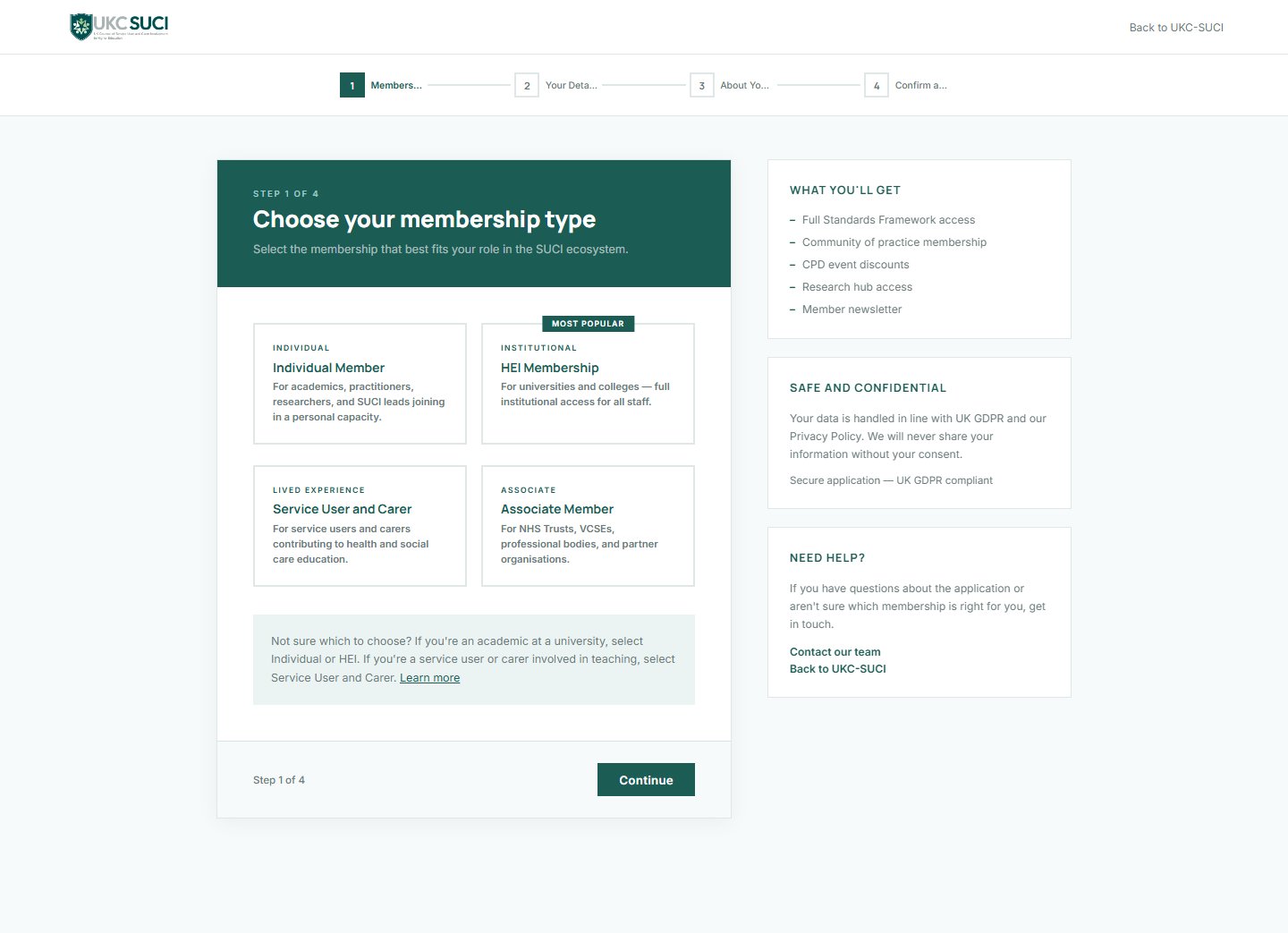 UKC-SUCI membership application, step one