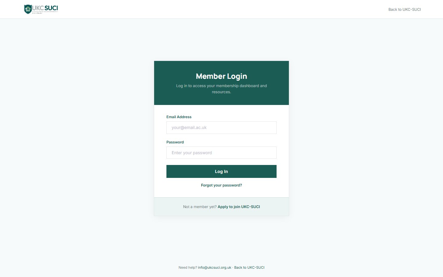 UKC-SUCI member login page